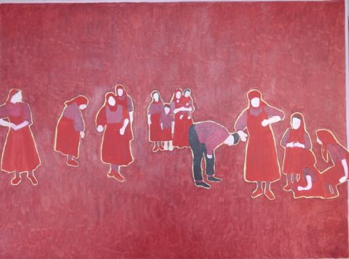 Hongaarse vrouwen (2009), Acryl: olieverf op doek, 90 x 1.20 cm